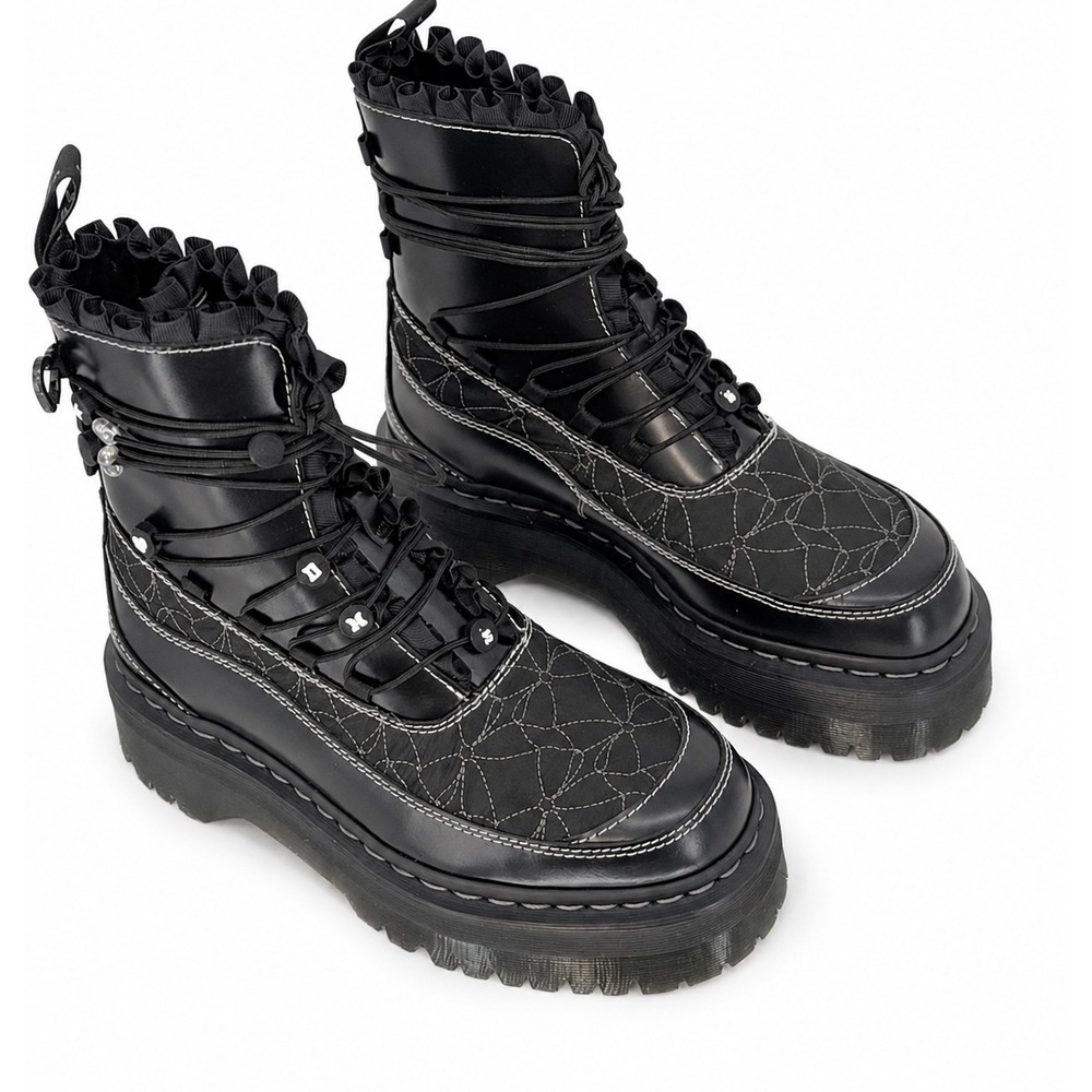 Dr. Martens Jadon Frill Black Leather Platform Boots Stitch Charms 8 Goth 111-04 - Picture 8 of 12